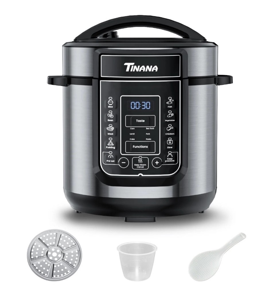 TINANA 6 Qt Electric Pressure Cooker 9-in-1  14 Presets Instant Multi-Function Pot  Slow Cooker  Rice Cooker  Cake Maker  Non-Stick  Stainless Steel