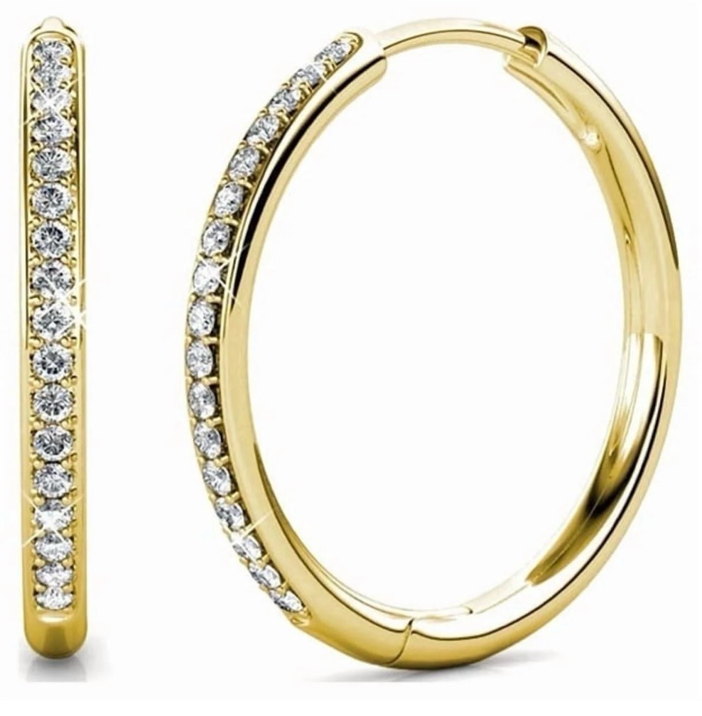 Cate & Chloe Bianca 18k Yellow Gold Drop Dangle Hoop Earrings with Swarovski Crystals Gift for Women