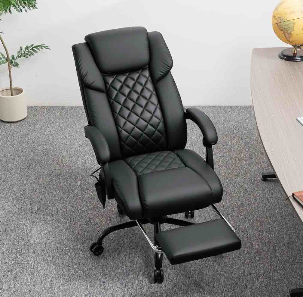 Condition photo showing As Is for Hoffree Office Chair with Adjustable Lumbar Support and Adjustable Headrest, 400LBS Reclining Executive Desk Chair with Retractable Footrest, High Back Ergonomic Computer Chair For Home Office, Black