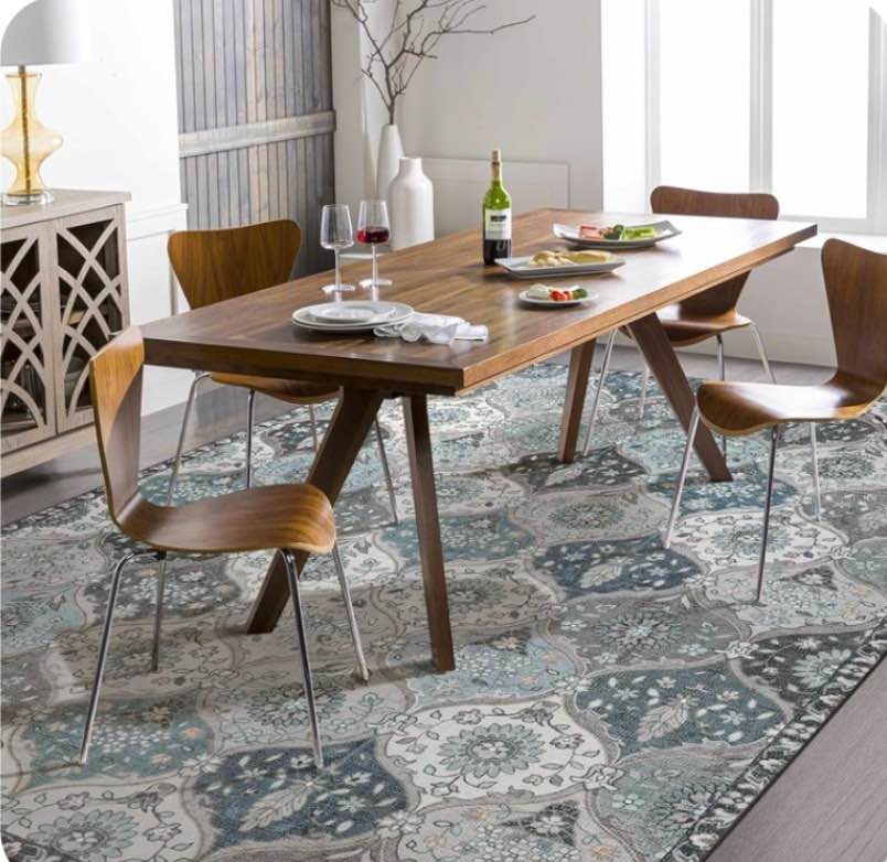 Condition photo showing Good Condition for Moynesa 9 x12 Area Rug for Living Room Moroccan Ultra-Thin Machine Washable Large Carpet Non-Slip Bedroom Rug Non Shedding Accent Rug for Dining Room Office Blue