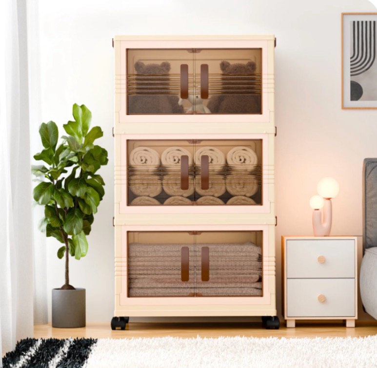 TINANA Plastic Storage Bins with Lids  3 Tier 222QT Stackable Storage Containers with Wheels  Folding Closet Organizers for Living Room  Office  Dorm