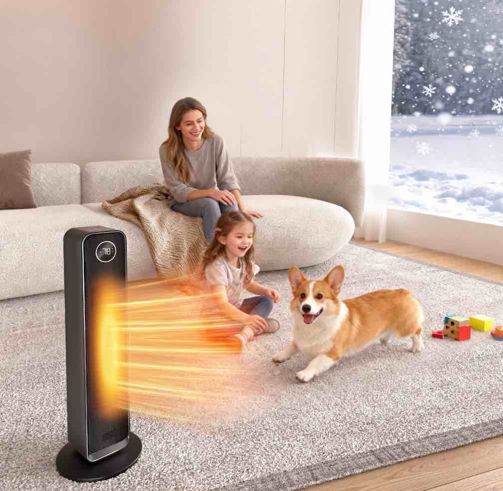 Condition photo showing Good Condition for Space Heater Indoor, 25" Electric Heaters with Remote, 75° Oscillation, ECO Mode, 12H Timer, 30dB Quiet Heating, Safe Energy Efficient Heaters for Large Room, Bedroom