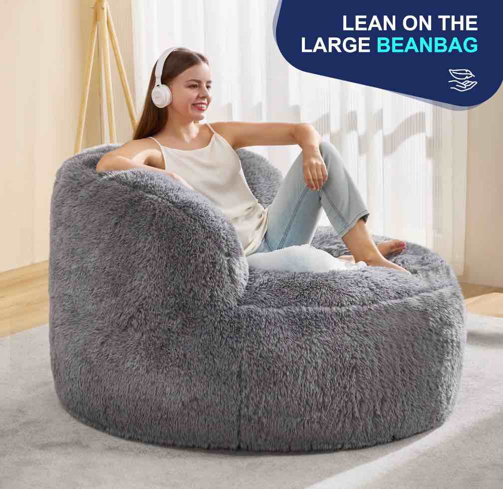 Condition photo showing Good Condition for Hobestluk Bean Bag Chair Big Bean Bag Chairs for Adults Giant Adult Bean Bag Chair with Foam Filler Large Beanbags with Stuffed Back Lazy Sofa, Grey -Standard