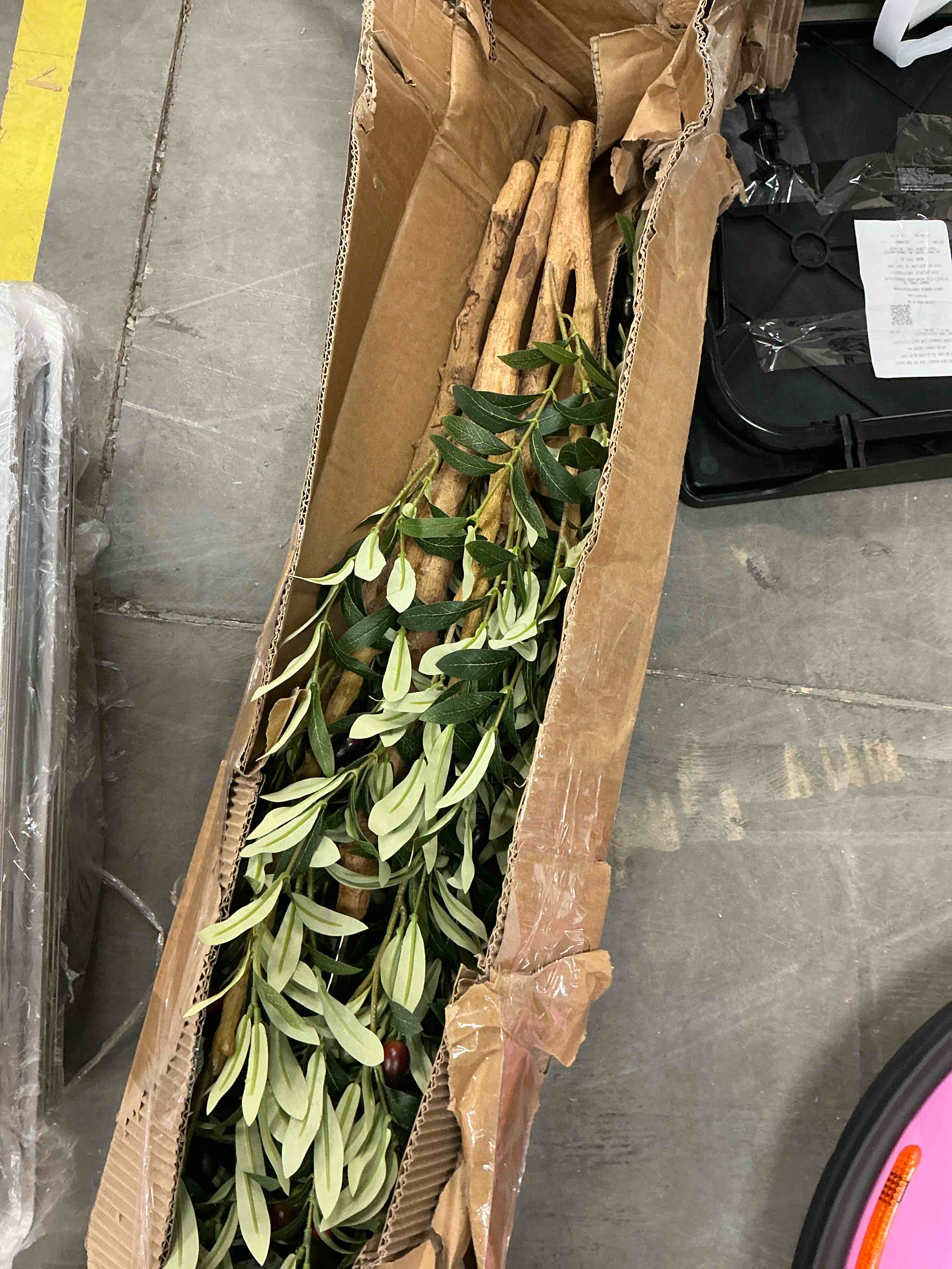 Condition photo showing As Is for DR.Planzen 7ft Artificial Olive Tree Indoor, Tall Faux Olive Tree, Artificial Plants with Natural Wood Trunk and Lifelike Fruits for Home Office Decor