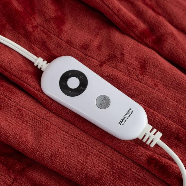 Condition photo showing As Is for Berkshire Heated Oversized Throw berkshire heated blanket red