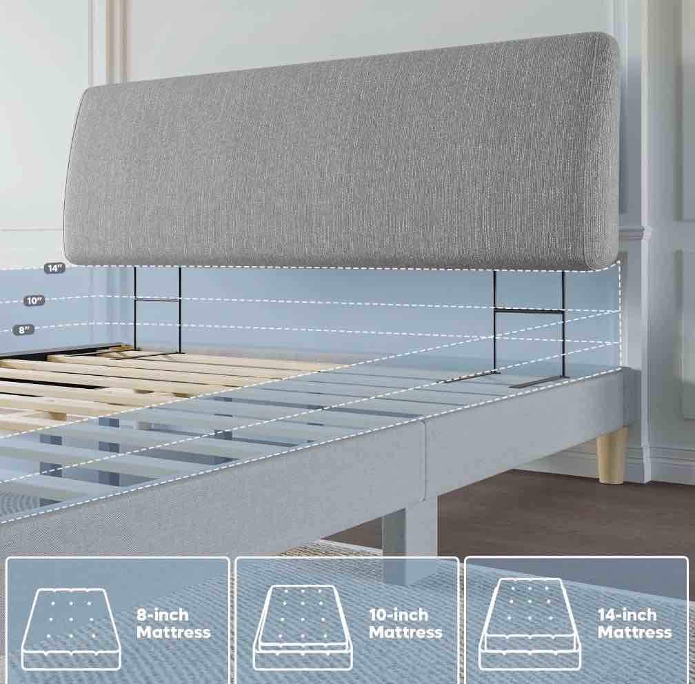 Condition photo showing Good Condition for Pinmoco Upholstered Foam Headboard for Queen Bed, Height Adjustable and Ergonomic Head Board, Fabric Gray