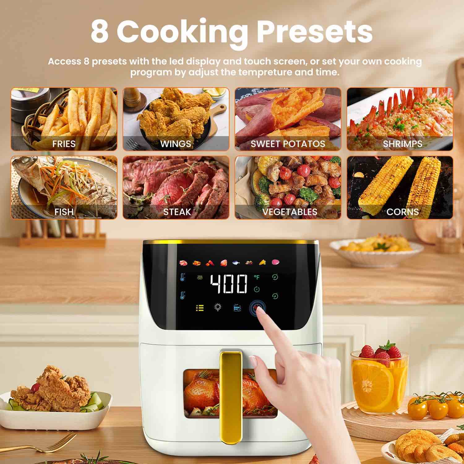 Condition photo showing As Is for Bluebow Newest Air Fryer Large 8.5 QT  White  8 in 1 Touch Screen  Visible Window  1750W