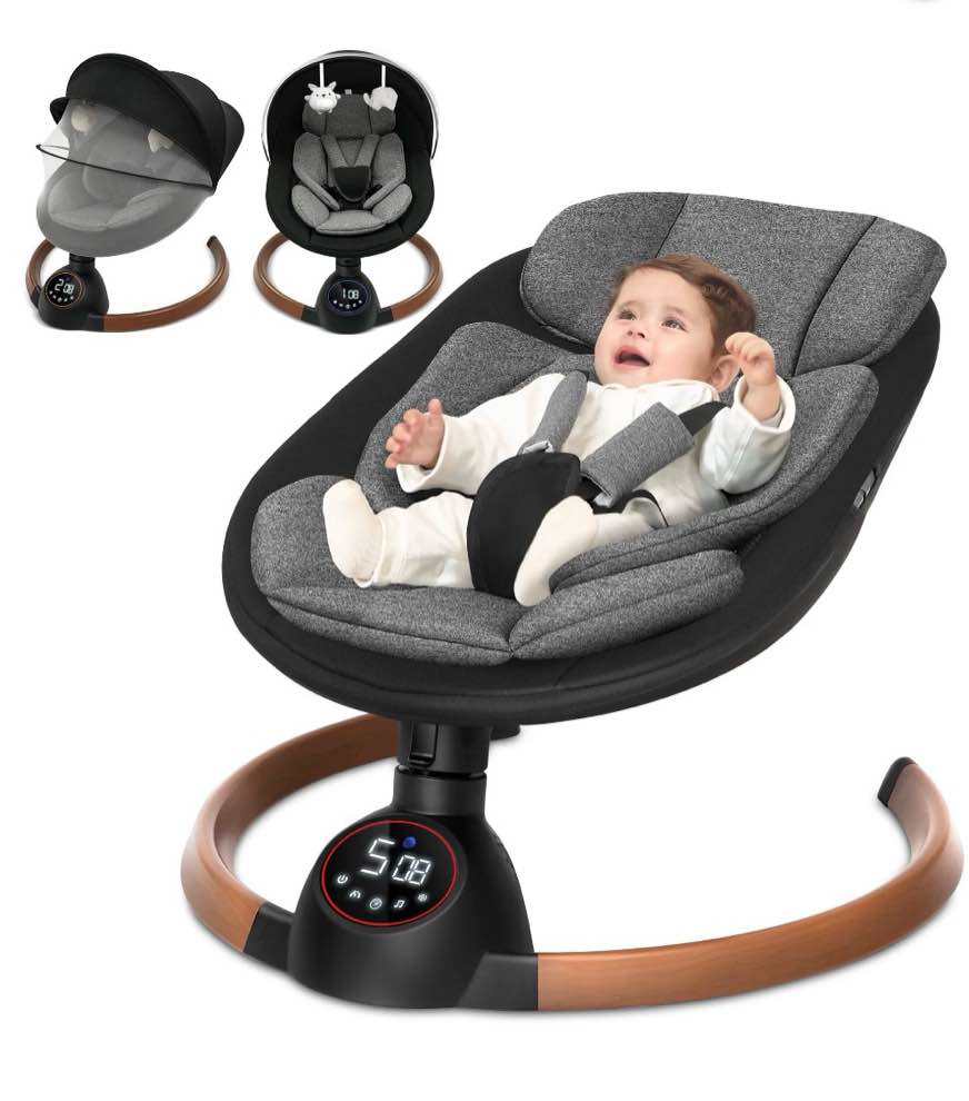 Babyeap Baby Swing for Infants,Bluetooth Control 5-point Harness Newborn Swing,5 Sway Speed,10 Lullabies(Gray)