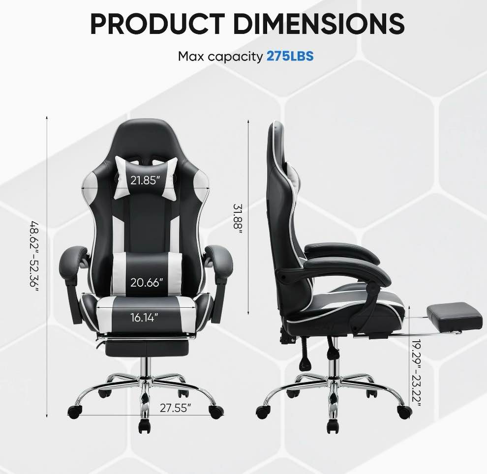 Condition photo showing New/Like New for EDX Ergonomic Gaming Chair High Back Office Chair with Lumbar Support and Adjustable Armrests Swivel Racing Chair, Black and White