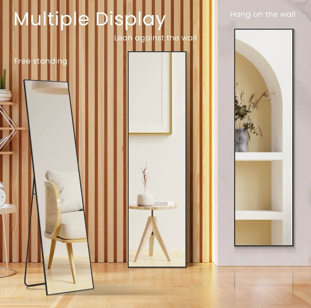 Condition photo showing New/Like New for EDX Full Length Mirror 59 x16  Full Body Mirror Rectangle Free Standing Wall Mounted Leaning Hanging Floor Mirrors  Black