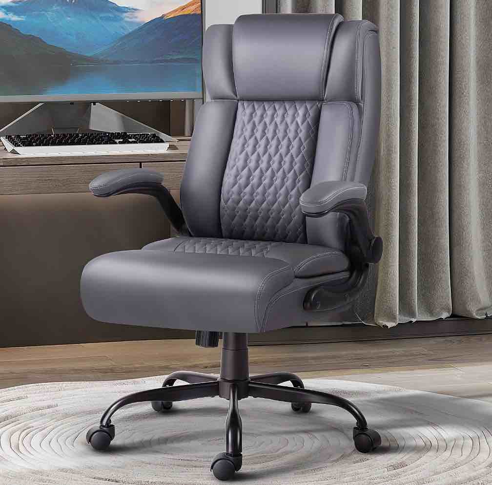Condition photo showing Good Condition for Bossin Big and Tall Executive Office Chair 400lbs with Flip-up Arms for Adult, Ergonomic High Back Lumber Support Adjustable Computer Desk Chair