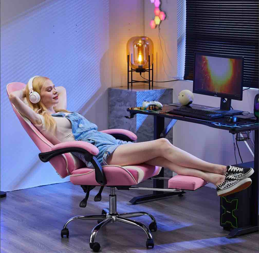 Condition photo showing Good Condition for EDX Ergonomic Gaming Chair High Back Office Chair with Lumbar Support and Adjustable Armrests Swivel Racing Chair, Pink and White