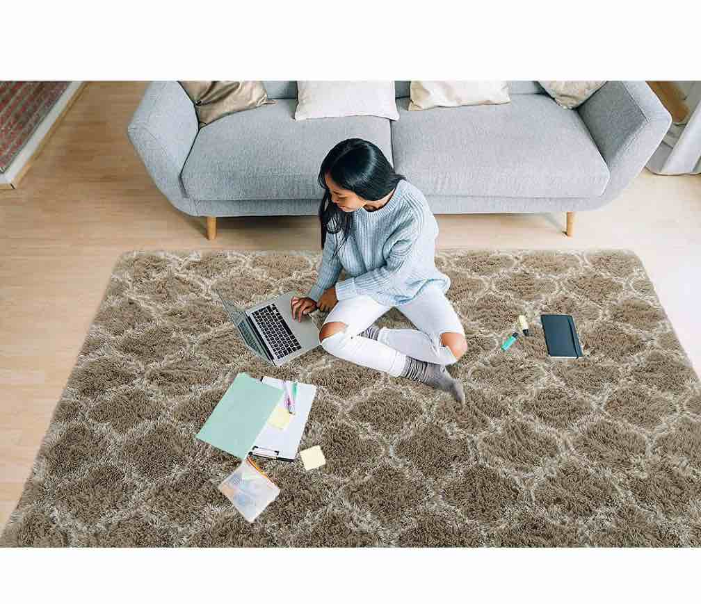 Condition photo showing Good Condition for Lochas Soft Geometric Area Rugs for Living Room Bedroom Shaggy Print Fluffy Carpets Home Decor Rug 5x8ft Beige/White