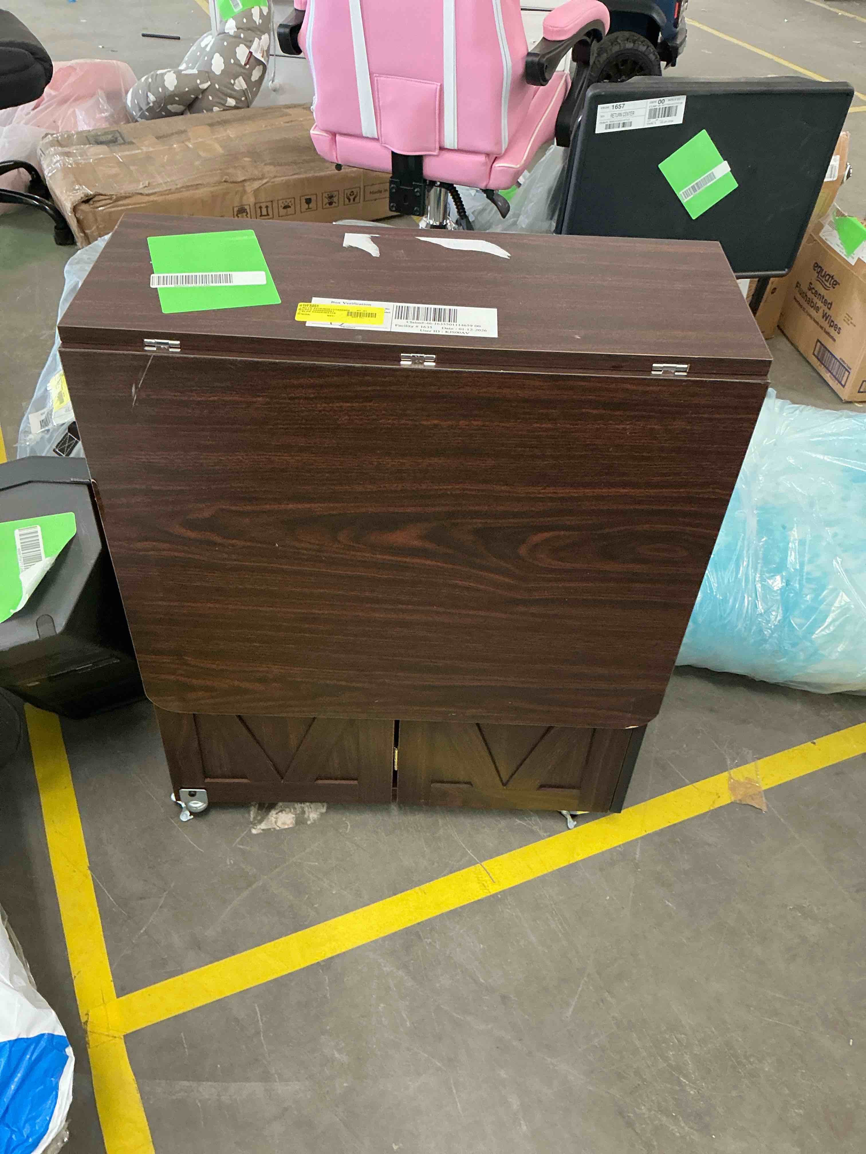 Condition photo showing Good Condition for Folding Dining Table, Space Saving Dining Room Table, Folding Kitchen Table, Dark Walnut