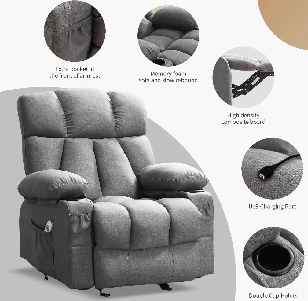 Condition photo showing As Is for JONPONY Manual Recliner Chair with Heat Therapy and Massage Function, Heavy Duty Reclining Mechanism Massage Chair, Elderly Single Rocker Sofa with Cup Holders for Bedroom Home Theater,Grey