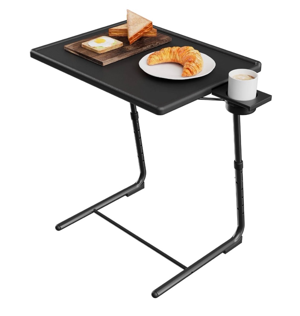 Adjustable TV Tray Folding Table Trays with 6 Height & 3 Tilt Angle & Cup Holder