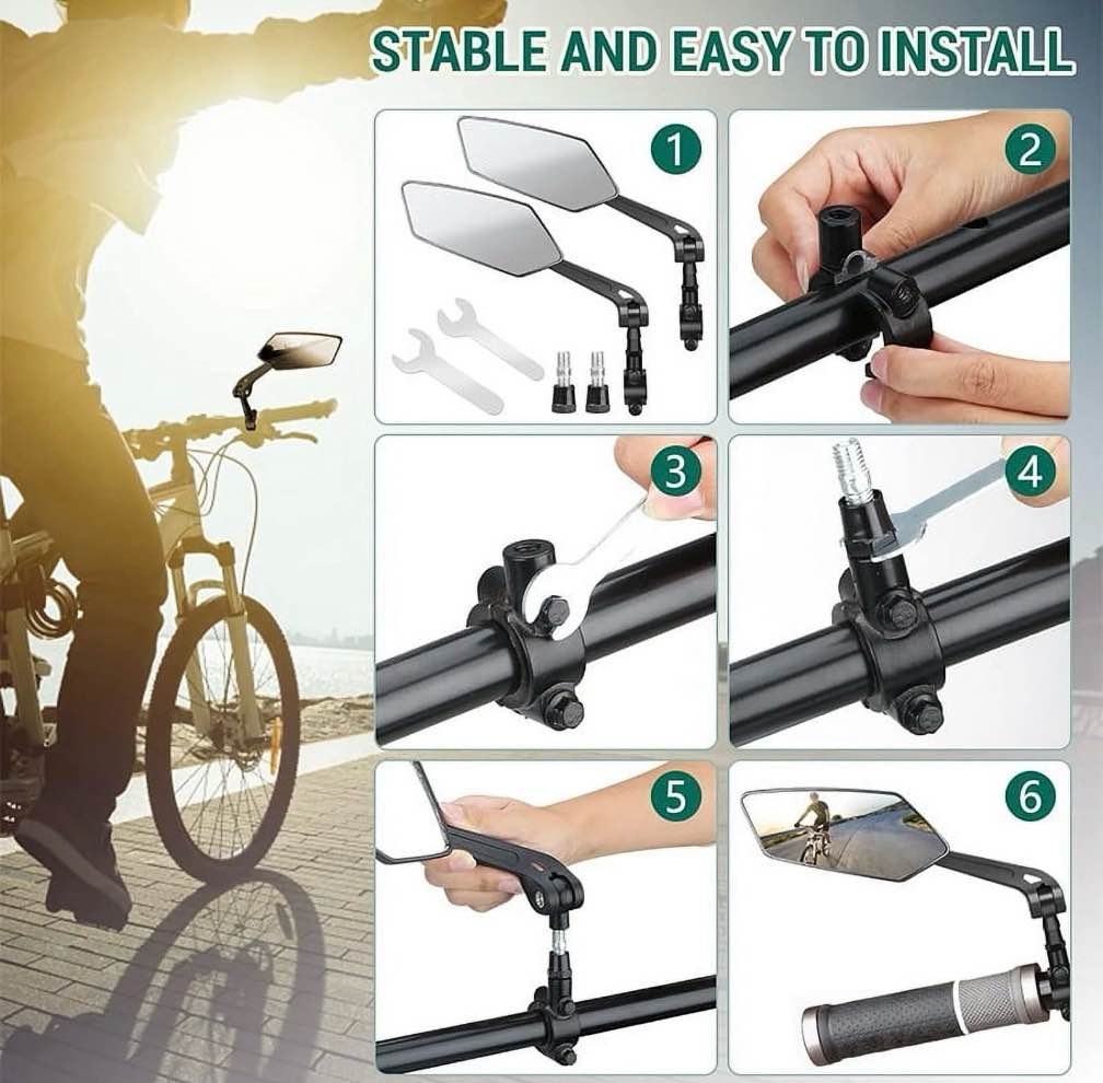 Condition photo showing New/Like New for 2 Pack Bike Mirrors, Bike Mirrors for Handlebars, 360° Adjustable Safety Bicycle Rear View Mirrors, Scratch Resistant Glass Lens, Bicycle Universal Fit Accessories