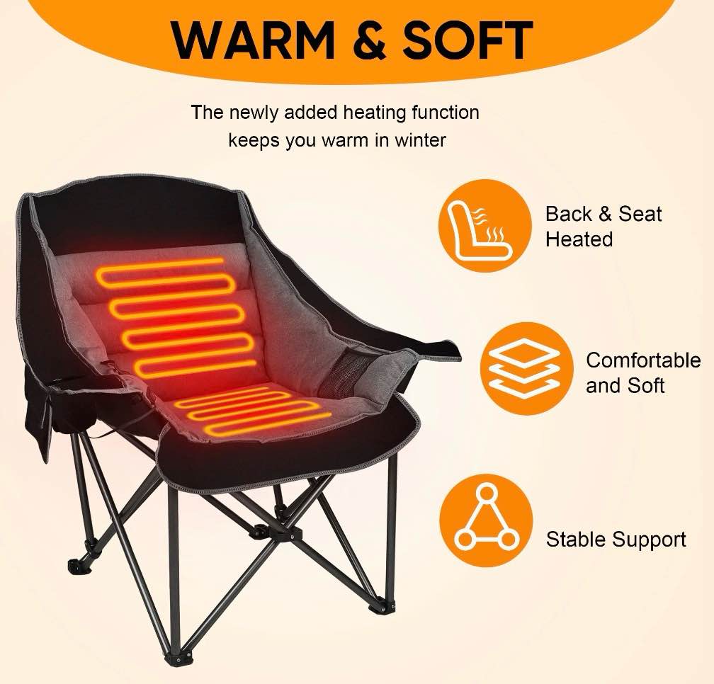 Condition photo showing Good Condition for XL Oversized Heated Camping Chairs, W/3 Control Levels for Outdoor Hiking, Picnics, Heavy-Duty 400-lbs Capacity, Battery NOT Included