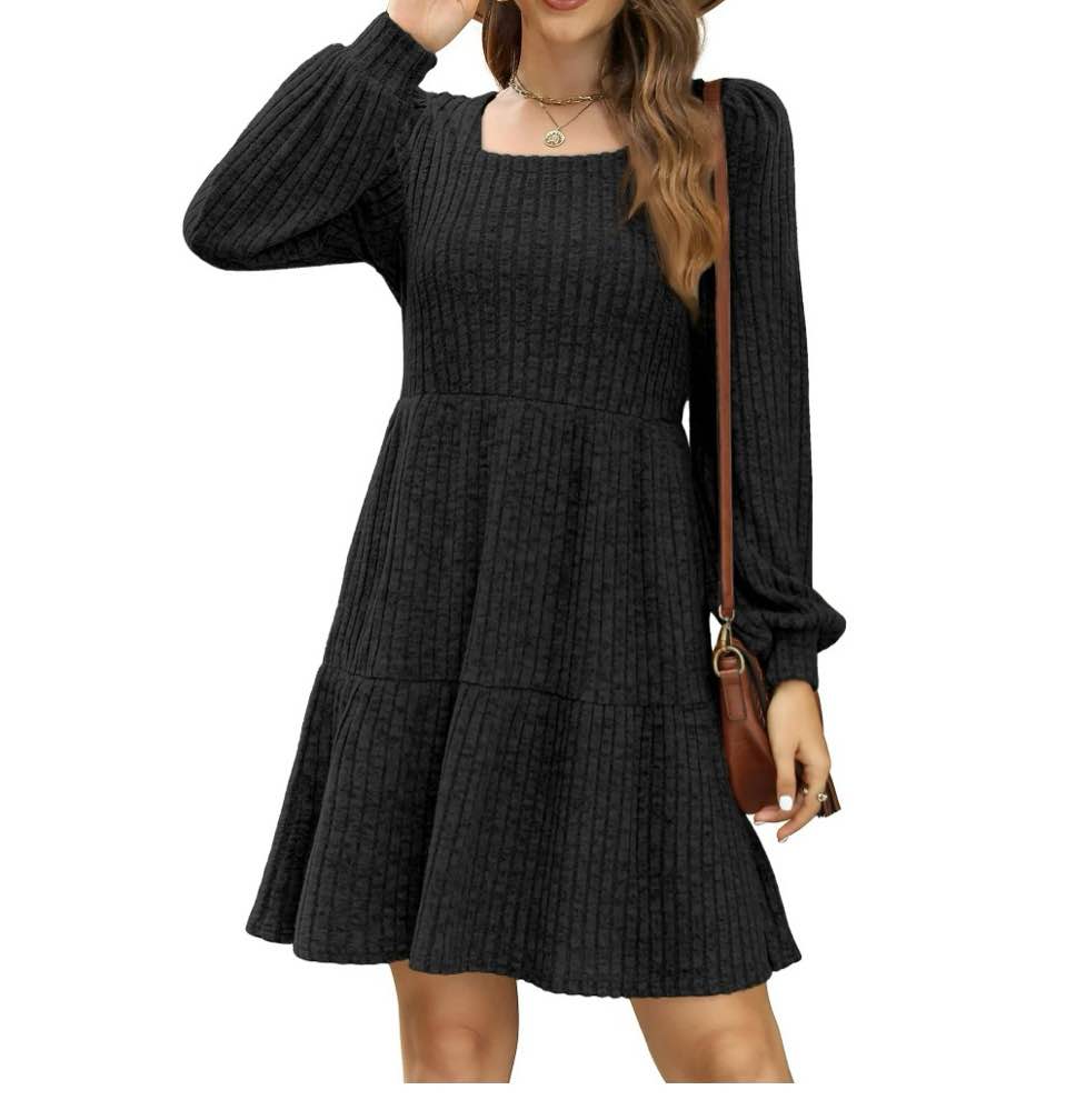 Condition photo showing Good Condition for Fantaslook Fall Dresses for Women Square Neck Long Sleeve Dresses Casual Babydoll Sweater Dress Size XL