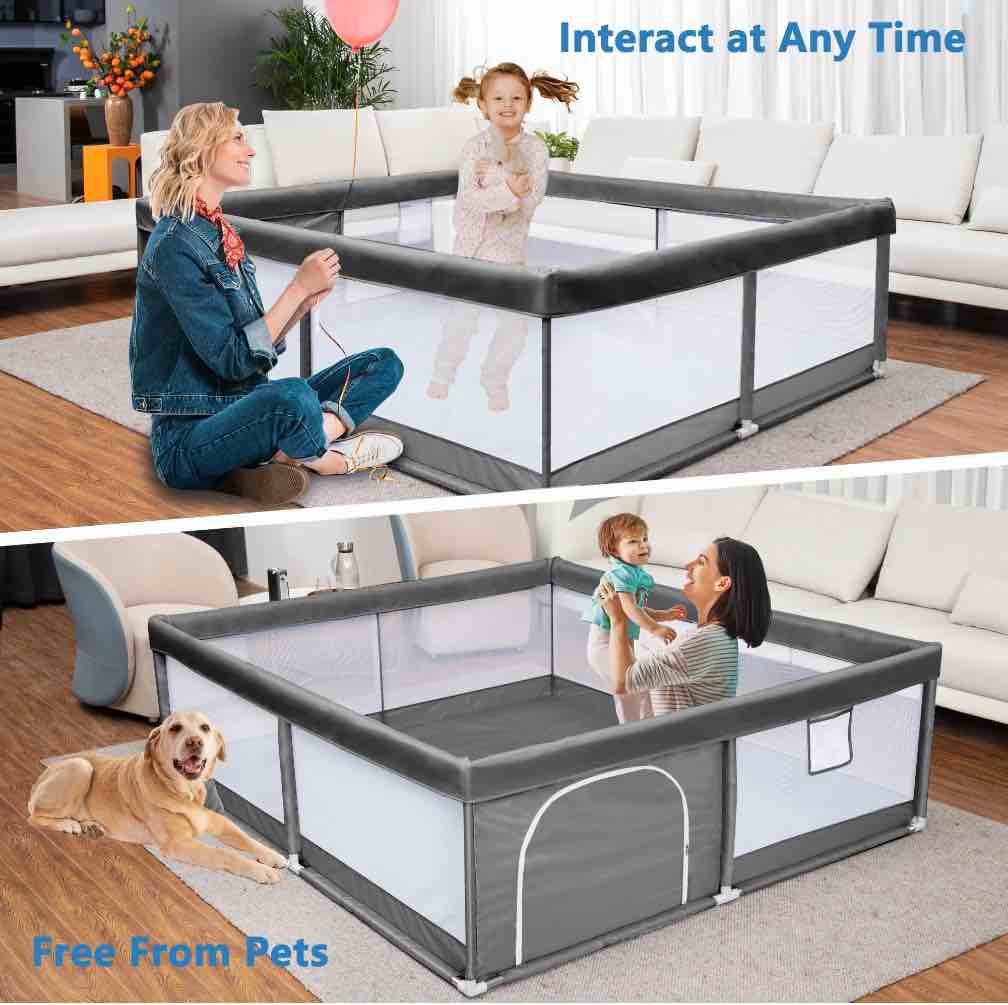 Condition photo showing Good Condition for Babyeap Baby Playpen Large Play Yard Fence for Toddlers,71"x50" Dark Gray