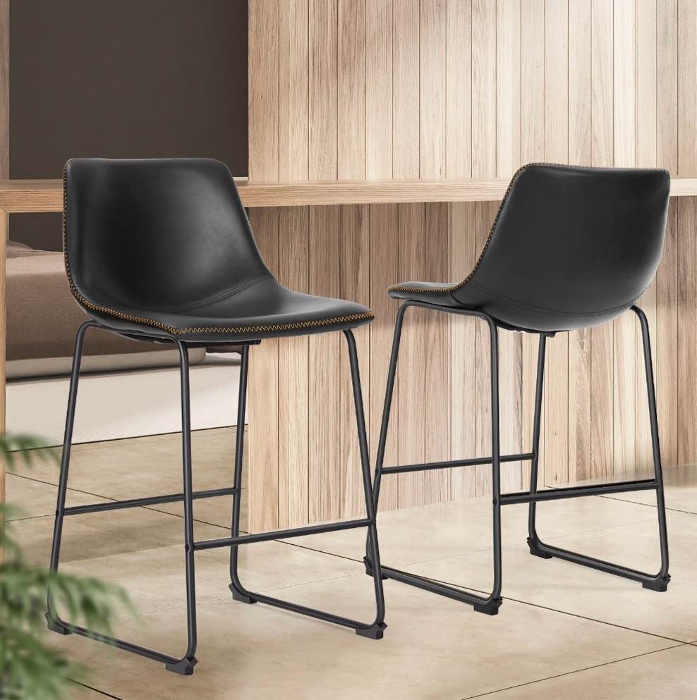 Condition photo showing New/Like New for EDX Counter Height Bar Stools Set of 2 With Back and Footrest, Metal Frame, 26 inch, Black