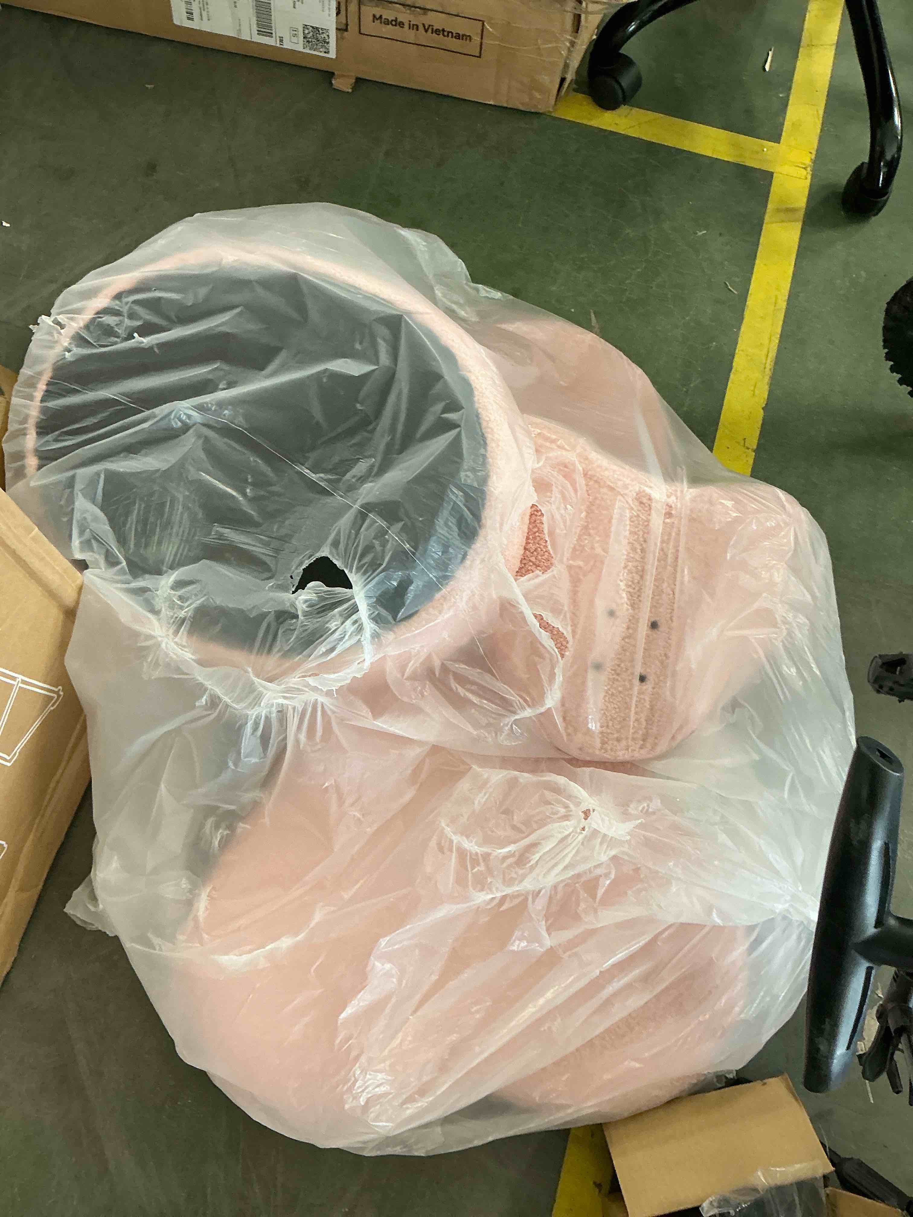 Condition photo showing As Is for Pinmoco Cross Legged Office Chair, Pink Teddy Fabric Cute Ergonomic Swivel Vanity Chair, Heavy Duty Wide Seat for Bedroom & Home Office, Armless