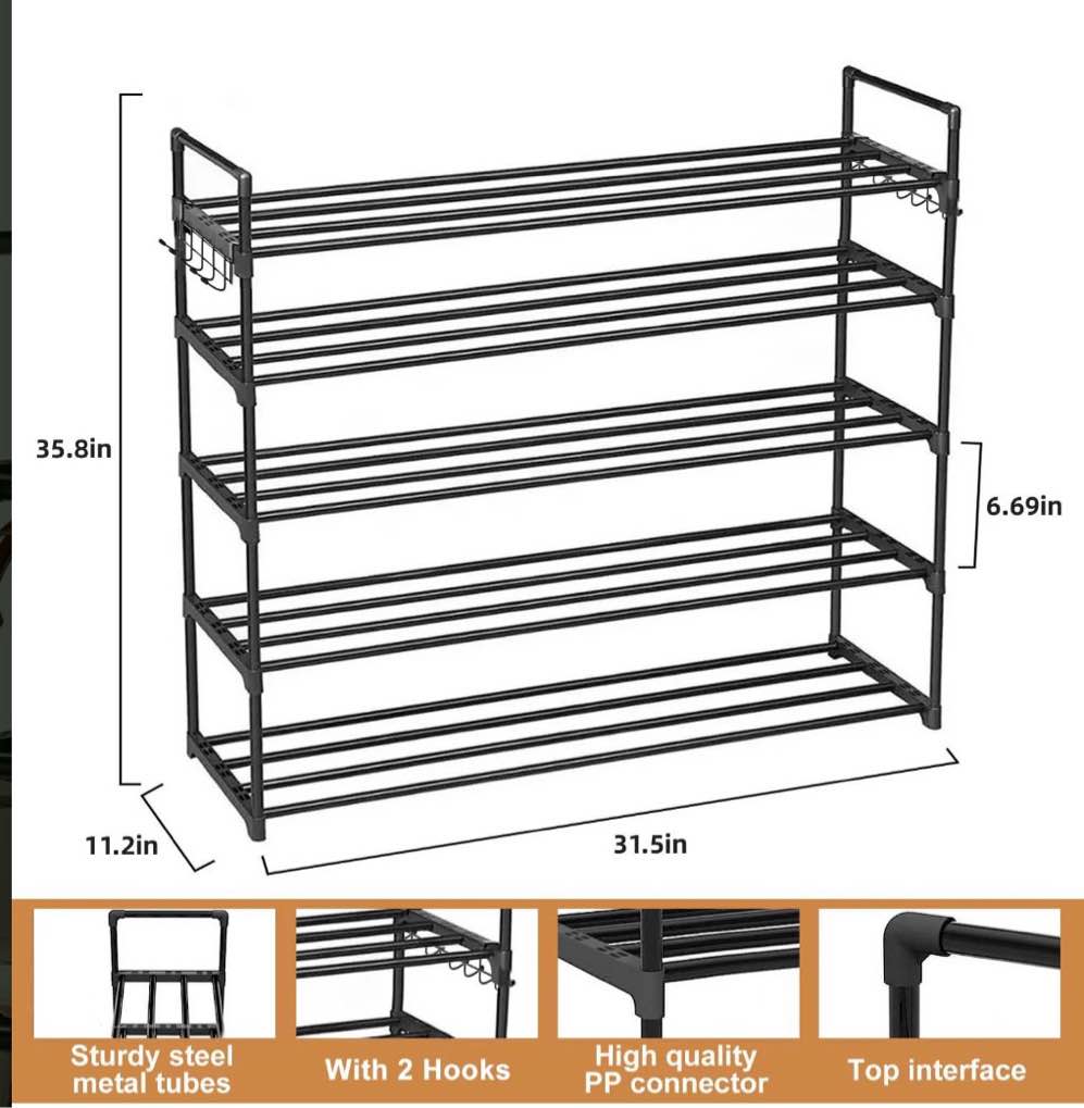 Condition photo showing Good Condition for 5 Tiers Shoe Rack,Shoe Organizer Storage 31.5" Vertical Shoe Shelf Shoe Rack Organizer for Entryway, Closet, Garage, Bedroom,Cloakroom