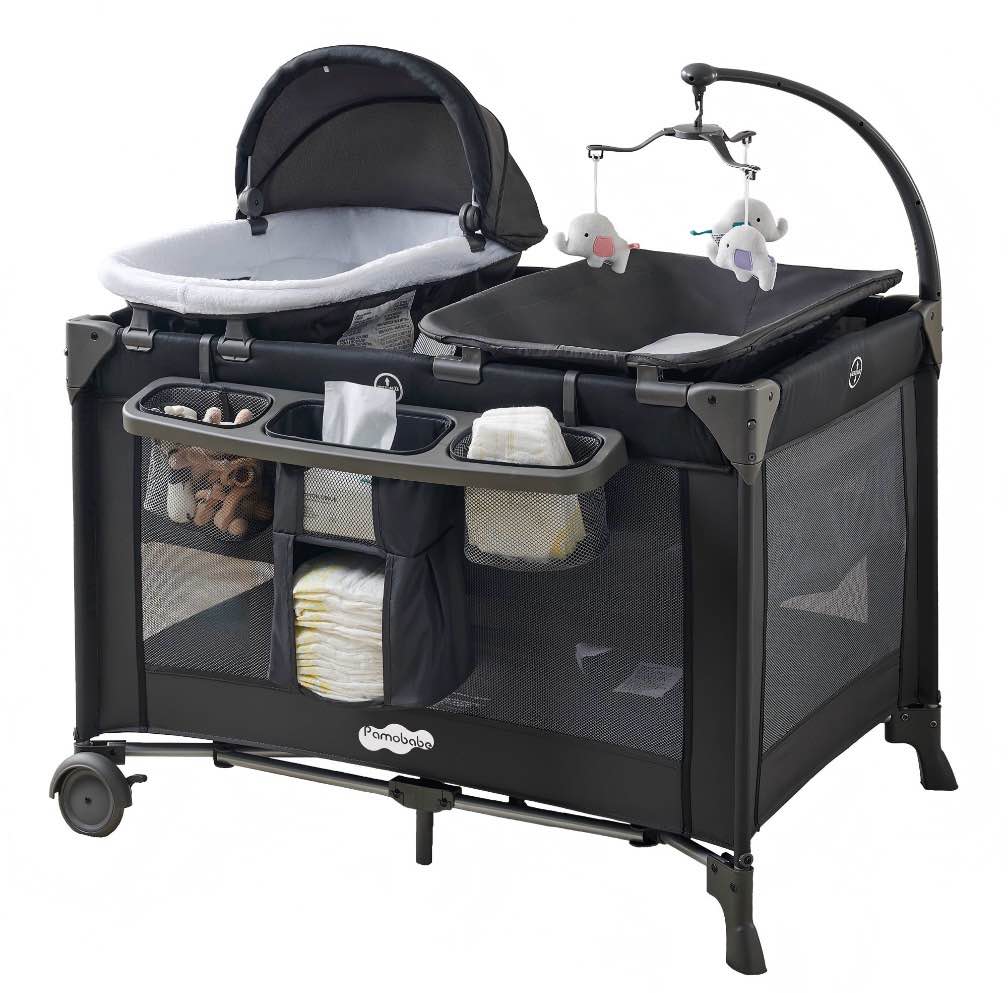 Pamo Babe 4-in-1 Baby Playard with Bassinet & Changing Table for Newborn