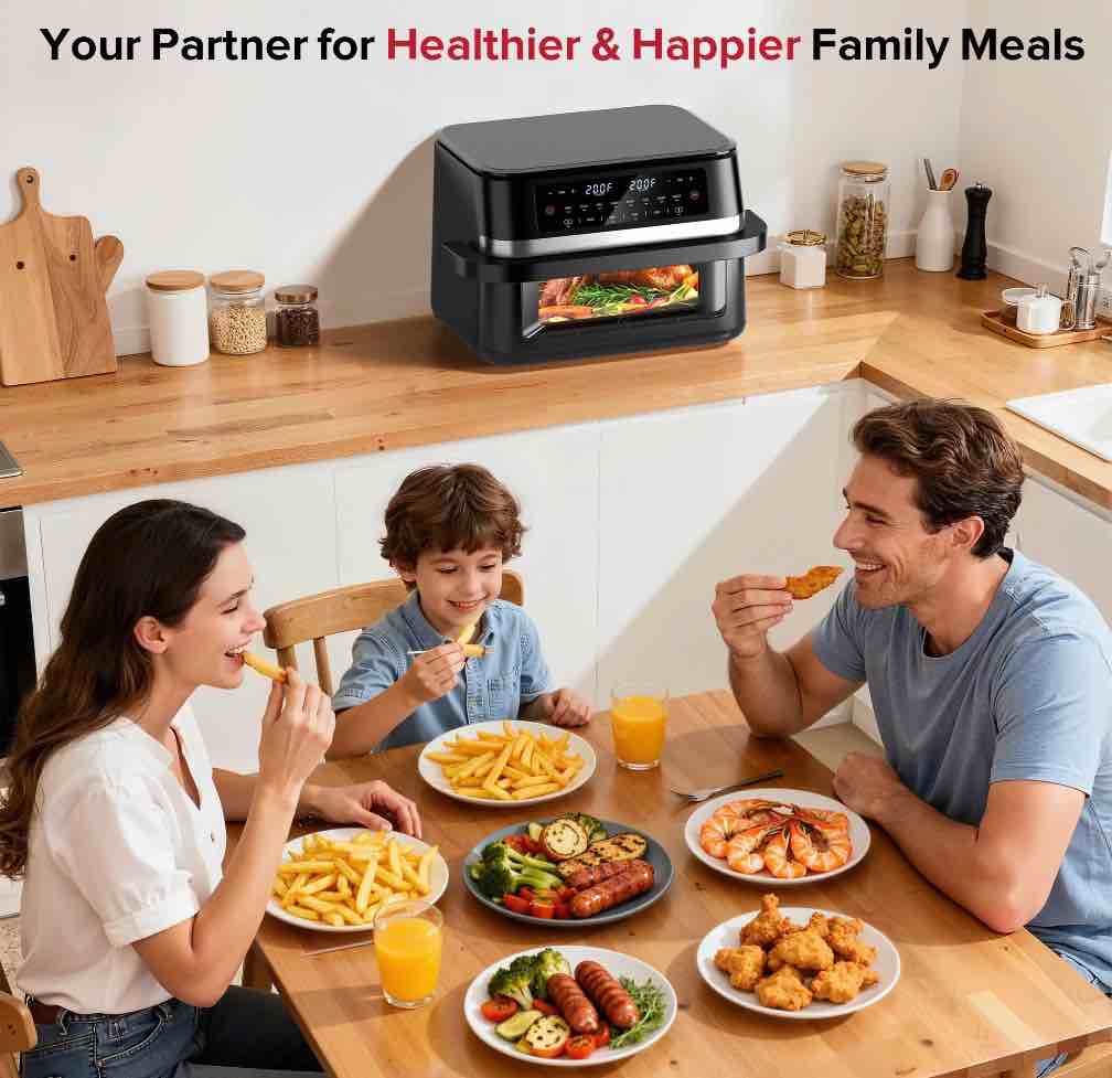 Condition photo showing New/Like New for HoninJoy 12 QT Air fryer with Flex Basket, Air Fryer with Visible Cooking Window and 50PCS Air Fryer Liners, 8 Presets Cookings with Digital LED Touchscreen, Nonstick and Dishwasher-Safe, NEW