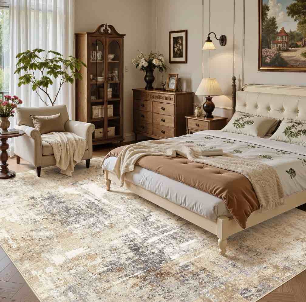Condition photo showing Good Condition for UERMEI 9 x12  Large Area Rugs for Living Room  Washable Non Slip Indoor Rug for Bedroom Home Decor Carpets  Modern Abstract Printed Carpet  Grey Gold