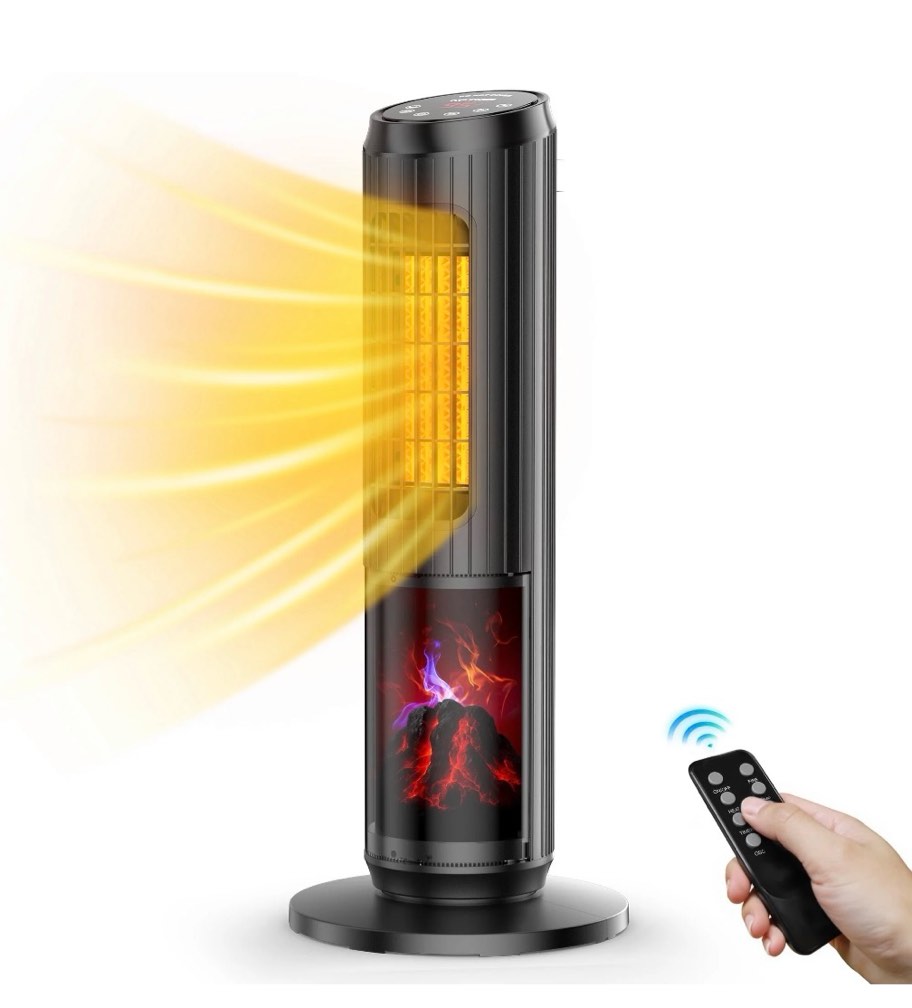 NFTIGB Space Heater, 1500W Quiet Oscillating Ceramic Heater for Large Room, PTC Electric Heater with Realistic 3D Flame Effect, Remote Control, Thermostat, for Office, Bedroom, Indoor Use