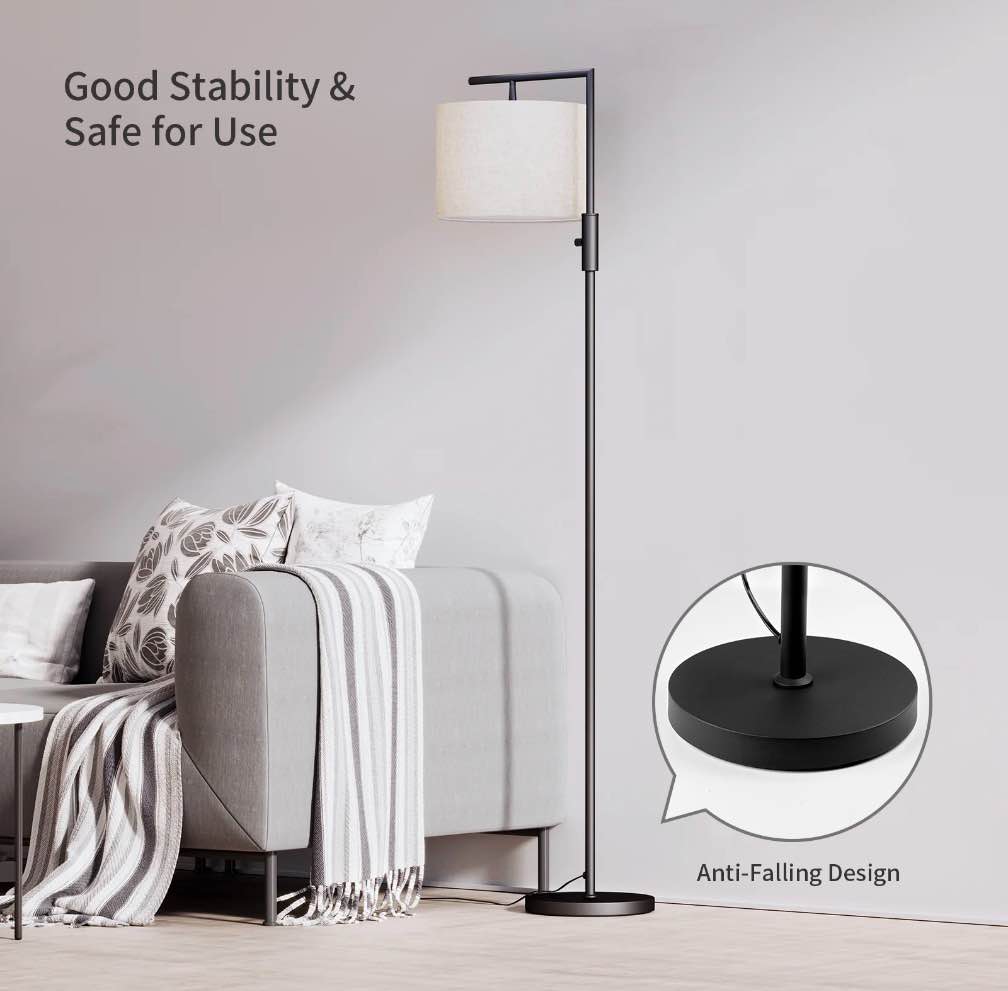 Condition photo showing New/Like New for SUNMORY Iron Modern Standing Lamp  Gold Floor Lamp for Living Room  with Rotary Switch  Hanging Shade and 3 Color Temperatures 9W Bulb for Bedroom  Study Room  Office