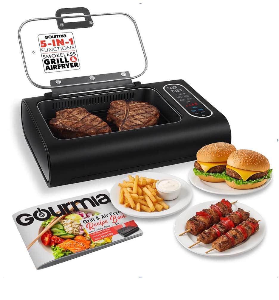 Gourmia 6 Qt Smokeless Indoor Grill & Air Fryer 5-in-1 FoodStation Black