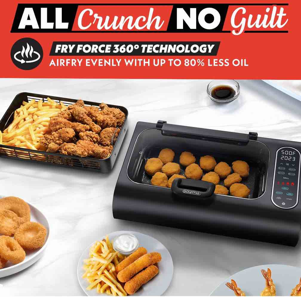 Condition photo showing Good Condition for Gourmia 6 Qt Smokeless Indoor Grill & Air Fryer  5-in-1 FoodStation  Black