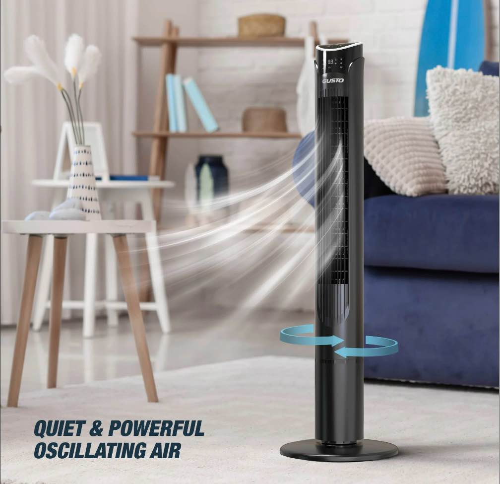 Condition photo showing Good Condition for Gusto Smart Tower Fan  Oscillating Standing Floor Fan with Remote  LED Display  and WiFi Function  40  Black