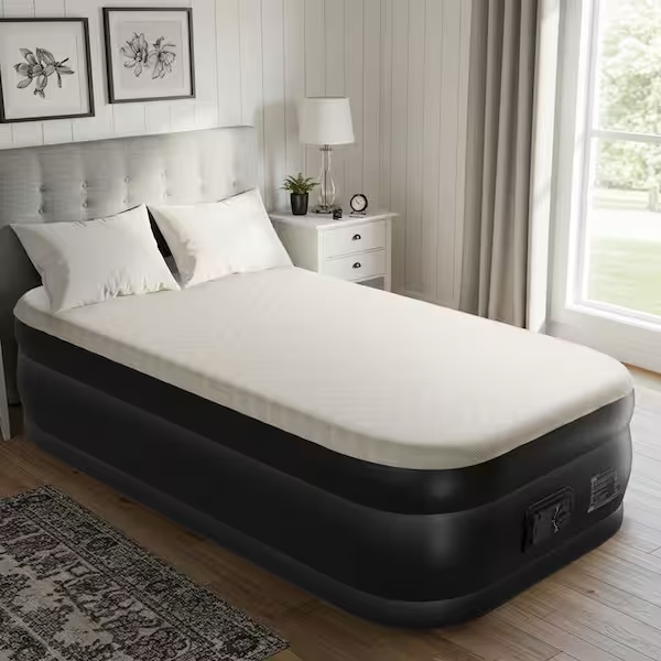 Condition photo showing Good Condition for Ktaxon 18in Twin Air Mattress with Built-in Pump, Elevated Inflatable Airbed, Blow up Mattress for Camping Home Guests, Black & Beige