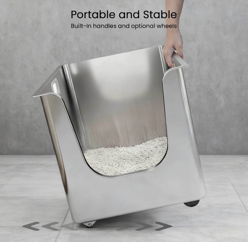 Condition photo showing New/Like New for Ptlom Stainless Steel Litter Box with 13.7'' High Sides Anti-Splashing Seamless Metal Litter Box Extra Large Low Entry Litter Pan for Big Cats