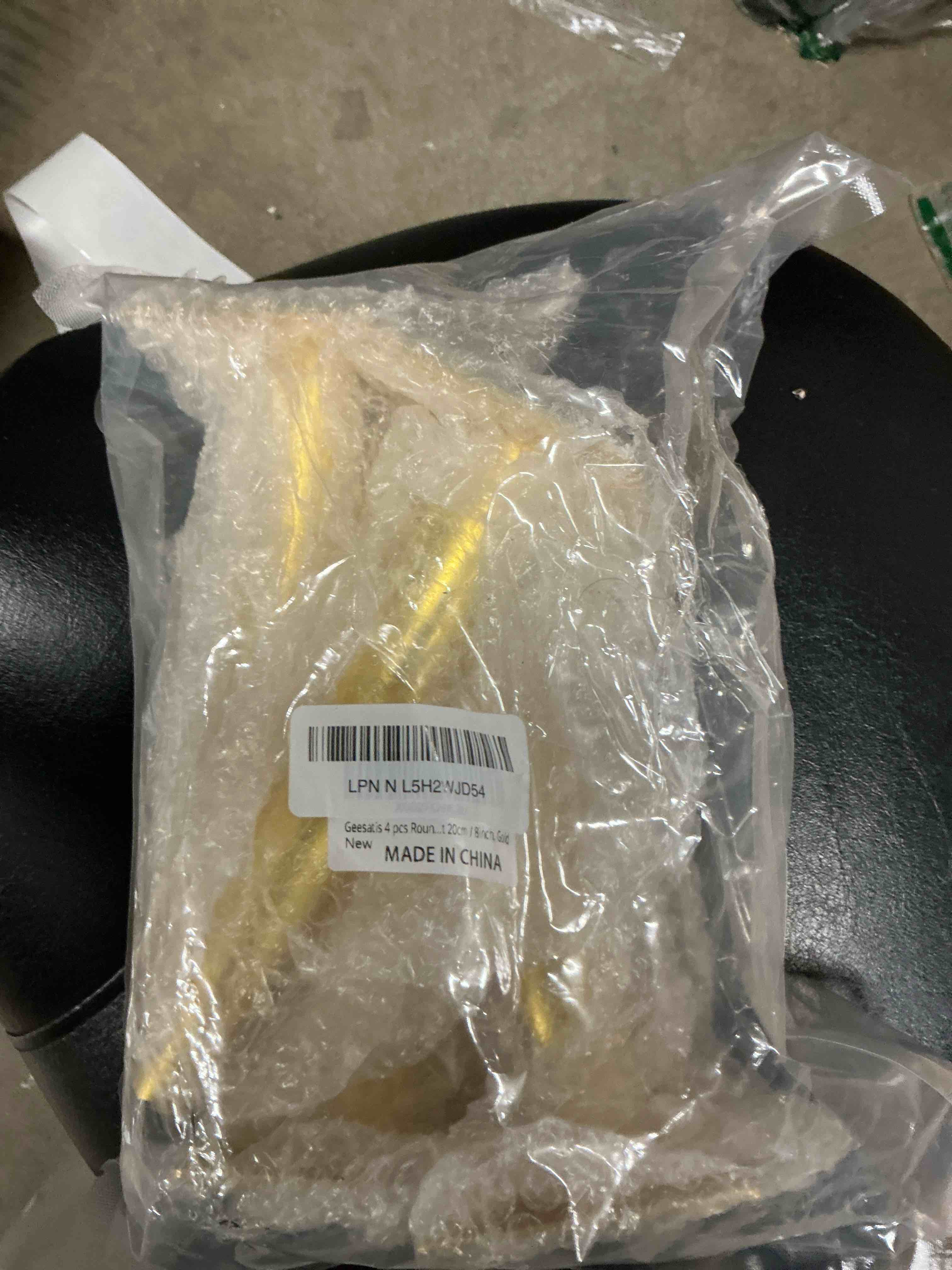 Condition photo showing Good Condition for Geesatis 8 Inch Heavy Duty Furniture Legs Set of 4, 1322 lbs Capacity, Metal Legs for Furniture, Round Solid Iron Tapered Legs for Nightstand, Coffee Table, Desk with Mounting Screws, Gold Height: 8 inch & Straight Gold
