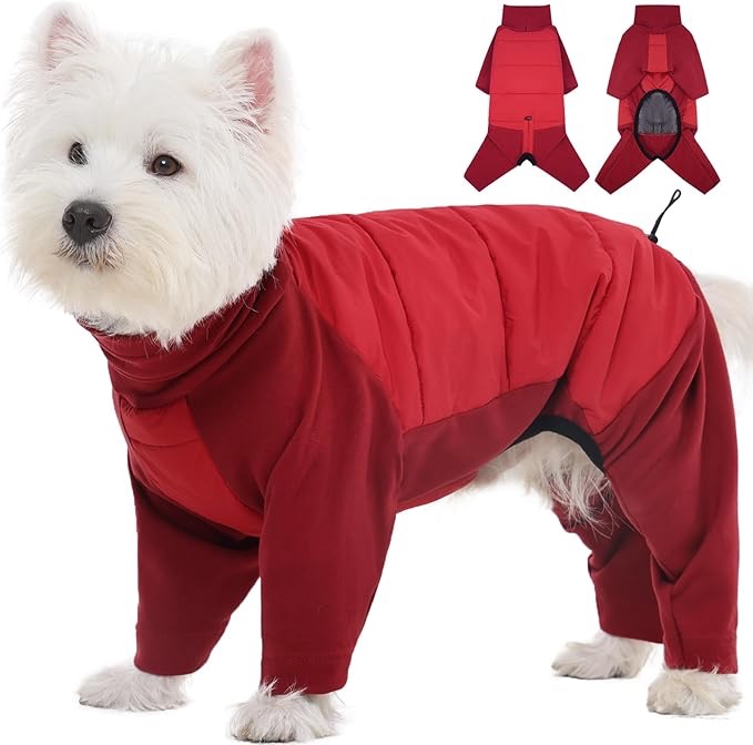Condition photo showing Good Condition for ROZKITCH Fleece Dog Coats for Medium Dogs, Warm Waterproof Pet Winter Coat, Fullbody Clothes Jumpsuit, Cold Weather Coat Pajamas, Four-Legged Snowsuit with Leash Hole Grey M M(Chest: 21-25"; Back:18-19") Grey
