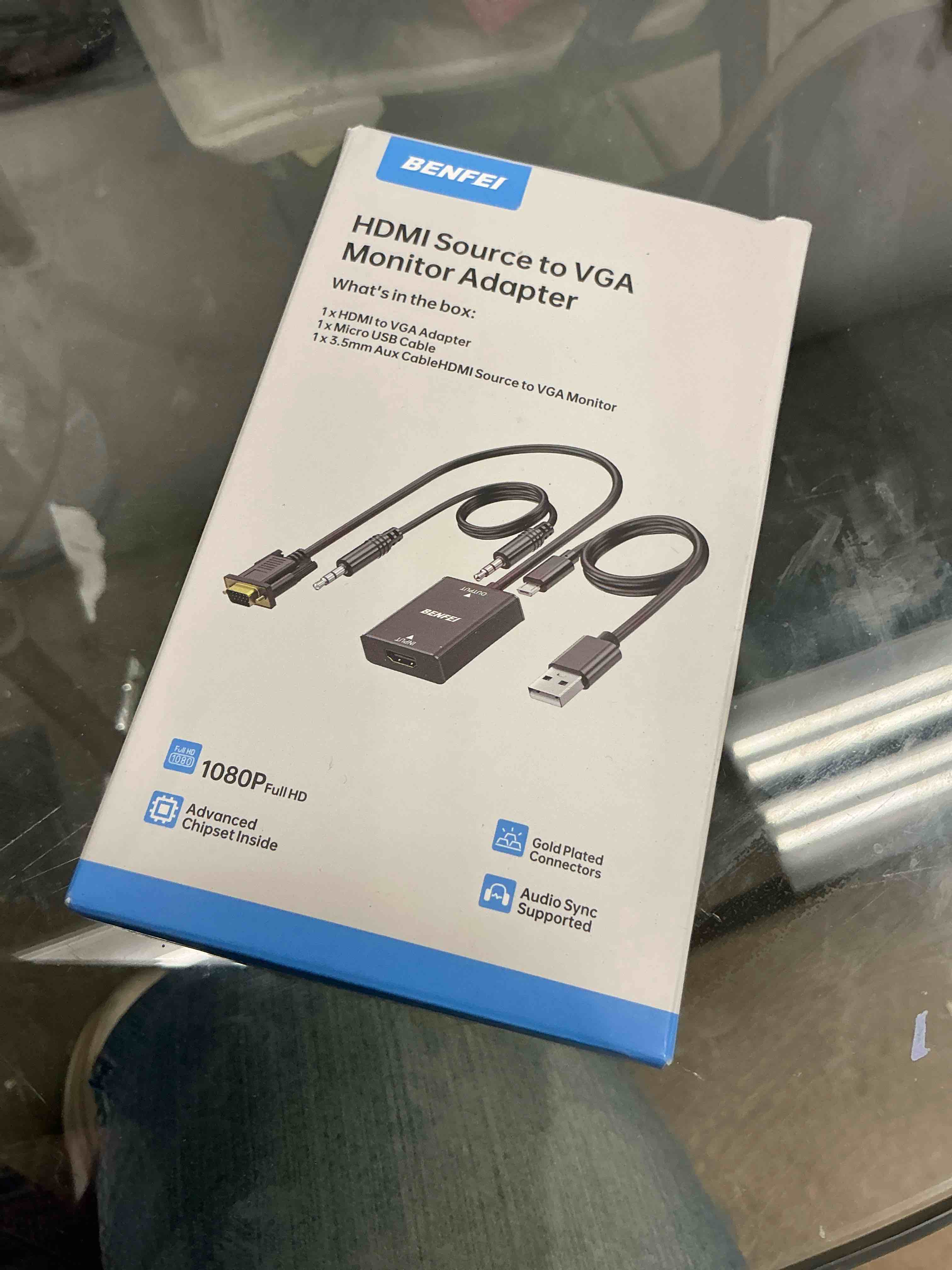 Condition photo showing Good Condition for BENFEI HDMI to VGA, Uni-Directional HDMI Computer to VGA Monitor Adapter (Female to Male) with 3.5mm Audio Jack Compatible with TV Stick, Computer, Desktop, Laptop, PC, Monitor, Projector, Roku, Xbox 1 Black