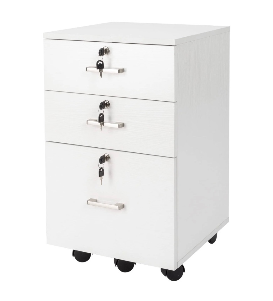 Condition photo showing New/Like New for Ktaxon 3-Drawer Rolling Wood File Cabinet with Lock, Portable Vertical Mobile Wooden Storage Filing Cabinet for Home Office,White