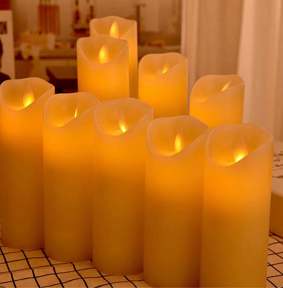 OSHINE Flameless Candles 9 pack LED Lights Moving Wick Real Wax Ivory Electric Candles Pillar Battery Candles Flicker Lights Votive Flames Remote Control with Timer 300+ Hours Halloween