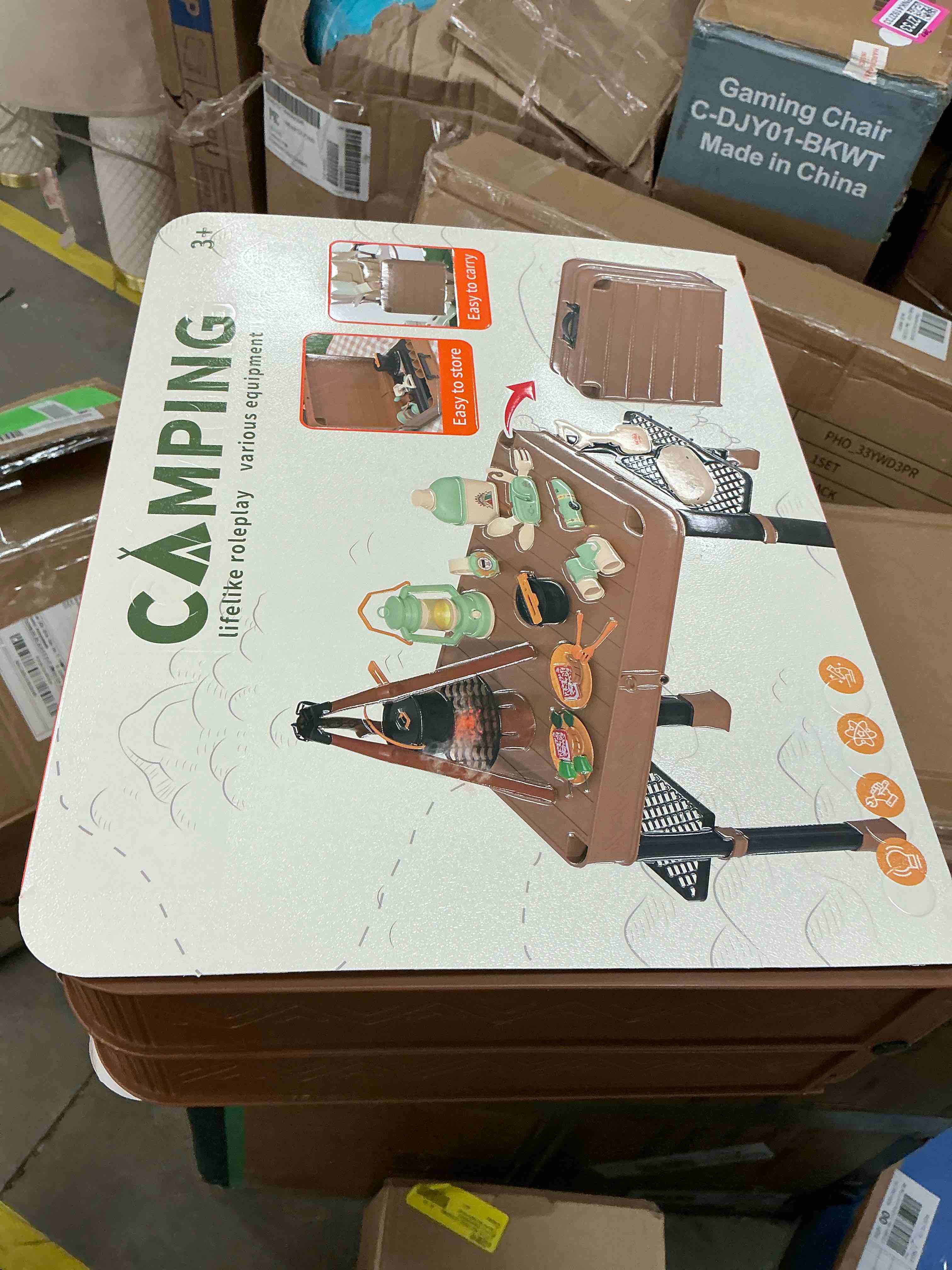 Condition photo showing New/Like New for Richgv Kids Camping Toy with Folding Storage Table, Pretend Play Toys with Play Food Toddler Toys for Boys Girls 3-5 Year