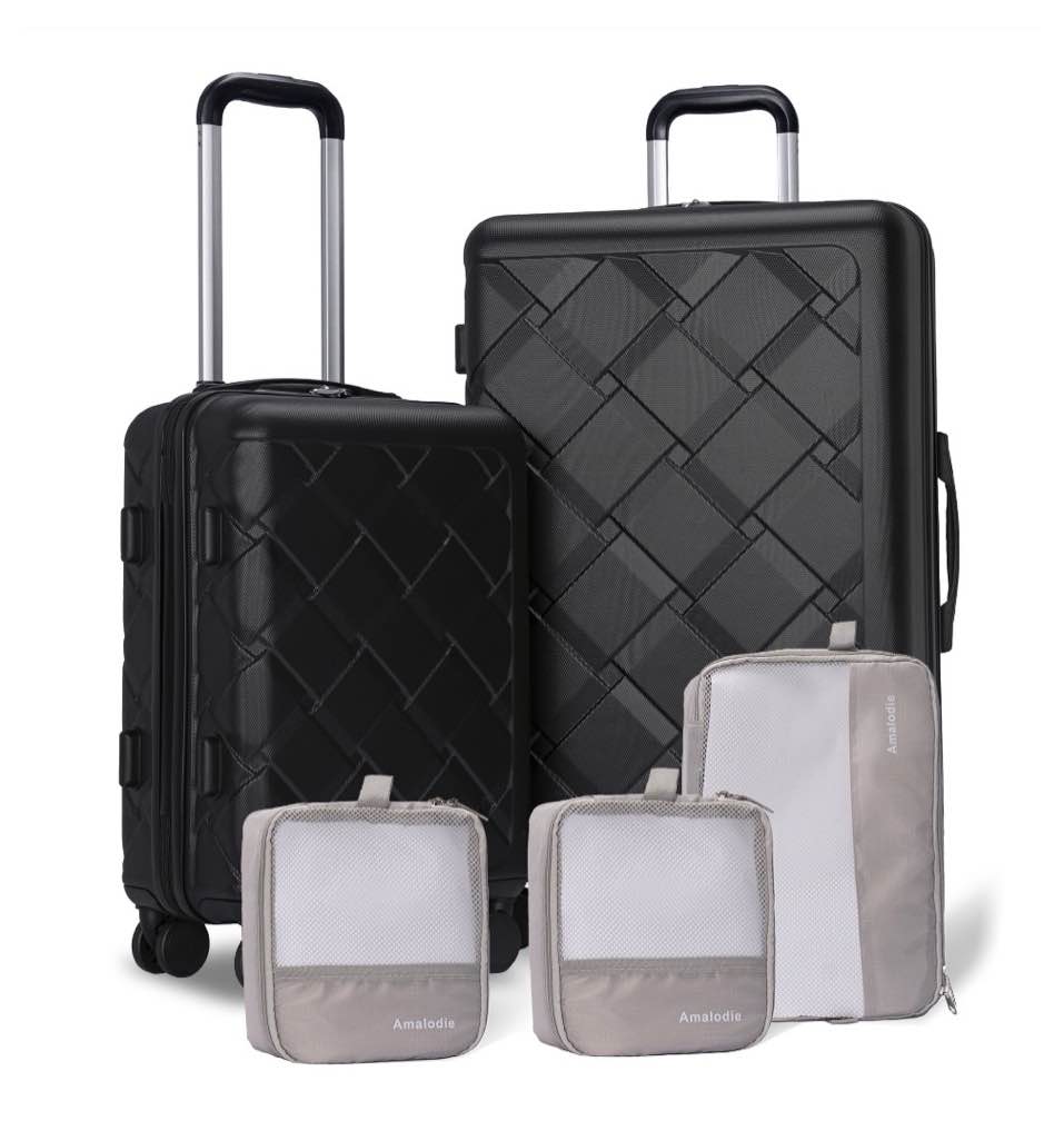 Luggage Sets Hardside 5 Piece Lightweight Hardshell Suitcase with Spinner Wheels and 3PCS Packing Cubes,(18"&26")Black