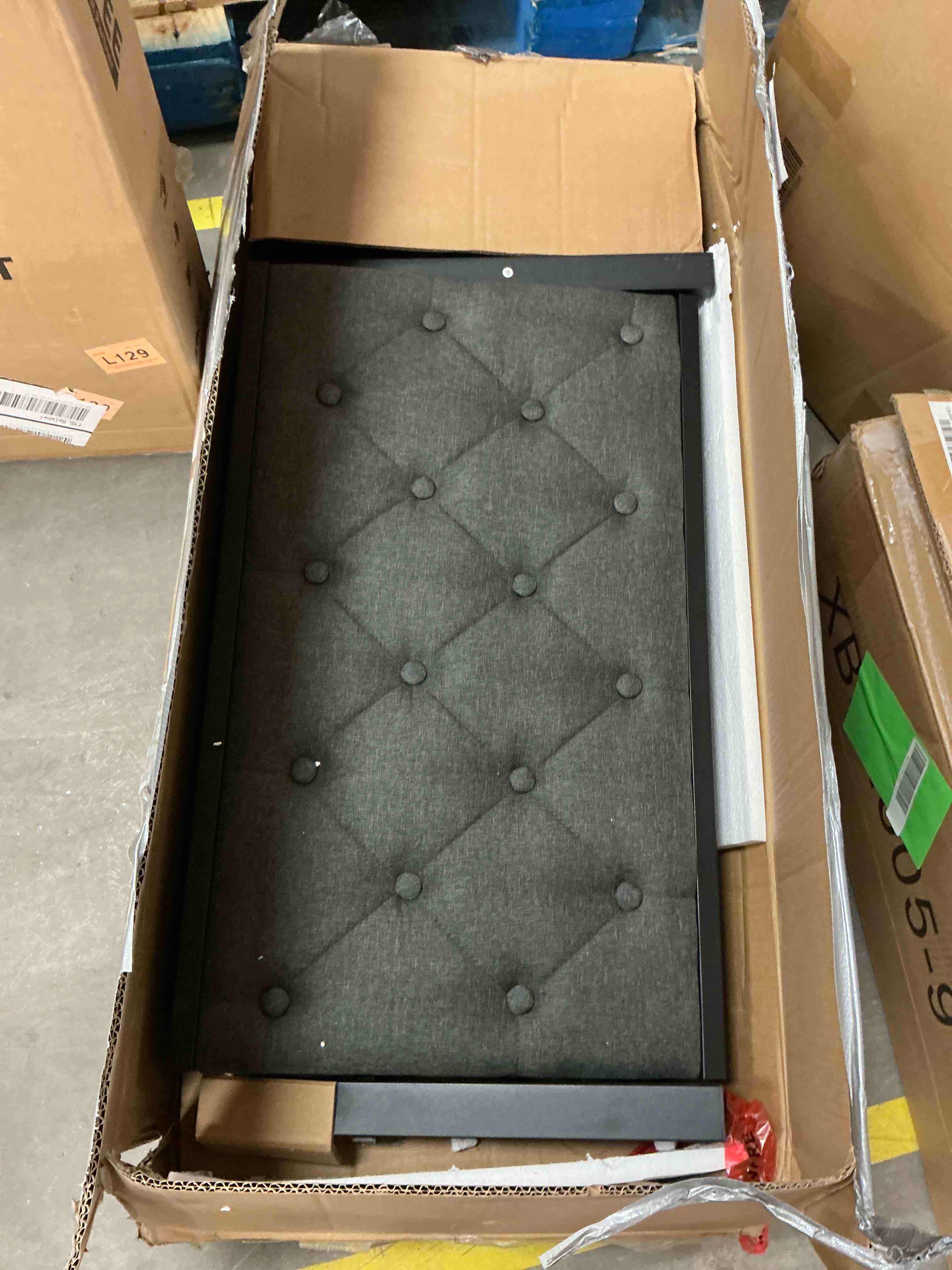 Condition photo showing Good Condition for Lifezone Bed Frame with Linen Upholstered Headboard, Queen, Metal Support, No Box Spring Needed, Grey