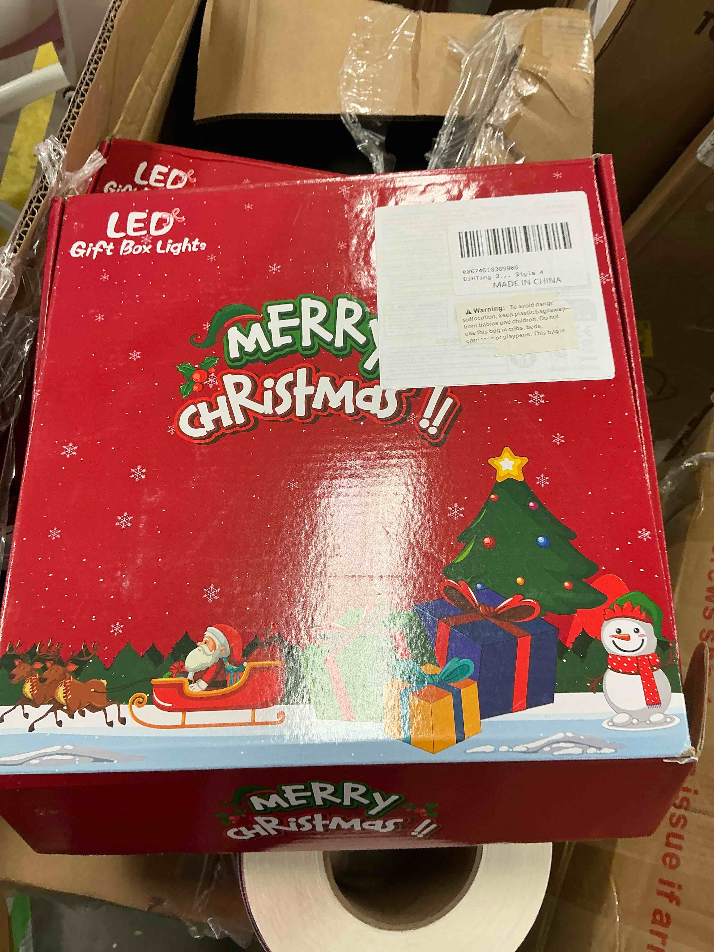 Condition photo showing Good Condition for Christmas Lighted Gift Boxes Set of 3 60 LED Lighted Transparent Present Boxes, Christmas Home Gift Box Decorations