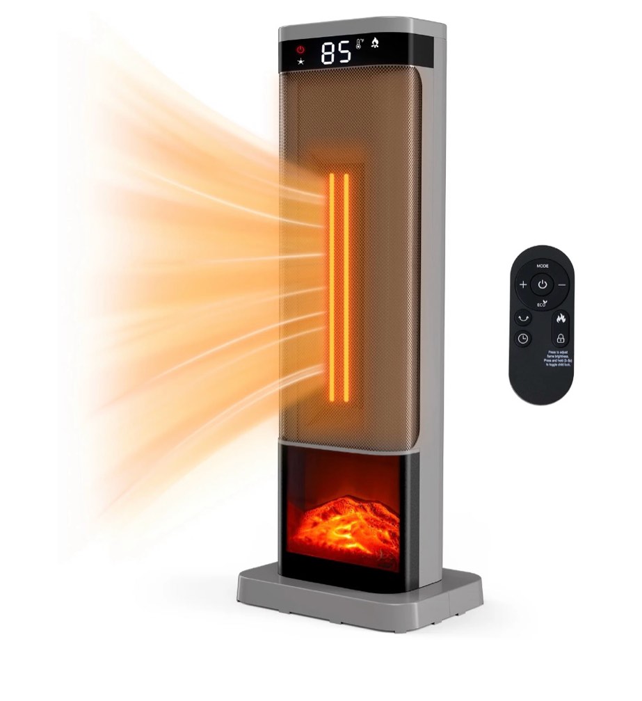 JIOABL Portable Space Heater with Remote, Thermostat, Overheating Protection for Indoor Use, Silver