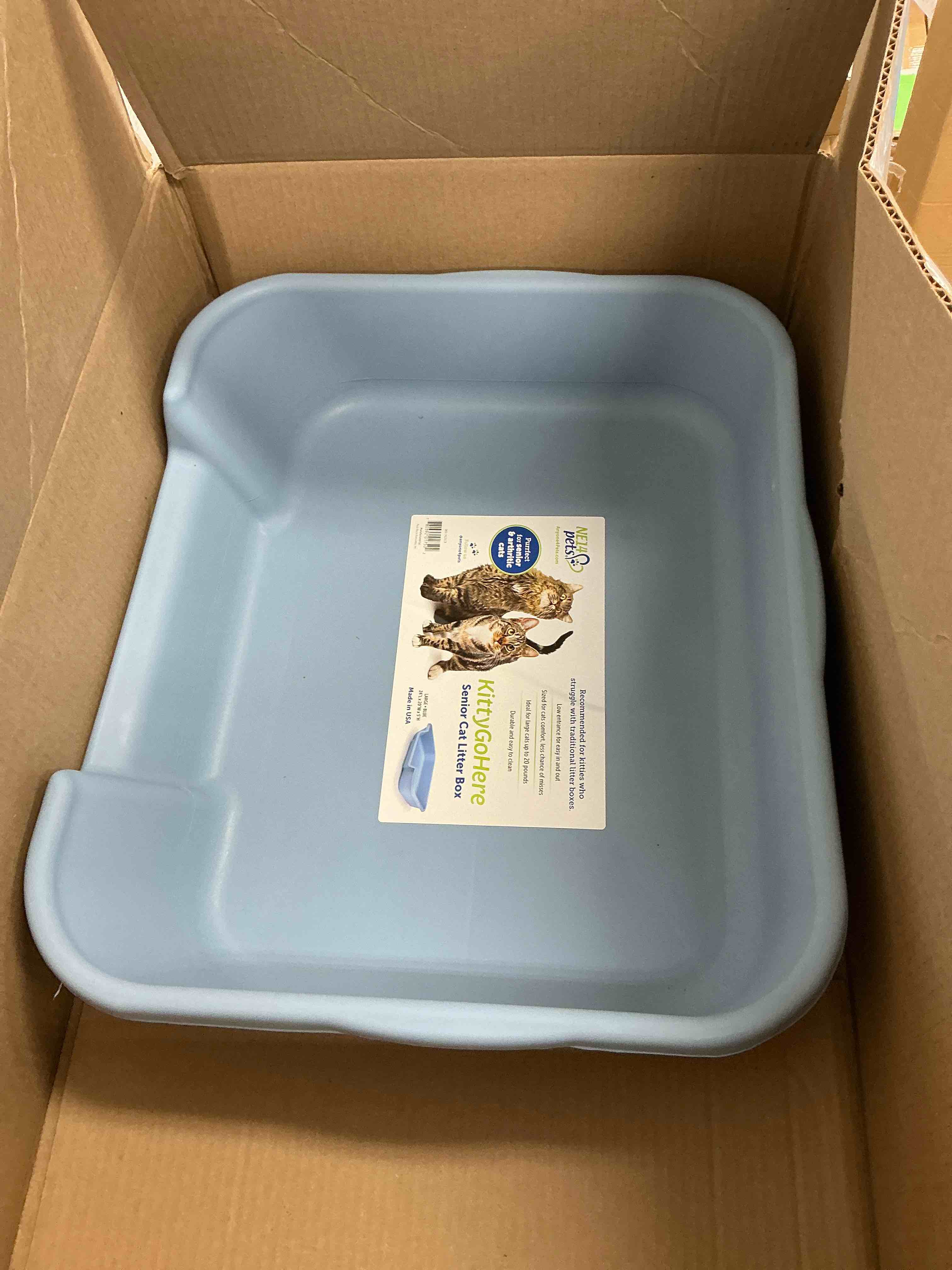 Condition photo showing Good Condition for KittyGoHere Senior Cat Litter Box, 1 Large Blue, Low Entry Litter Box for Cats & Kittens, Made in USA – Open Top, Cat Supplies for Senior Cats, Arthritis or Mobility Issues