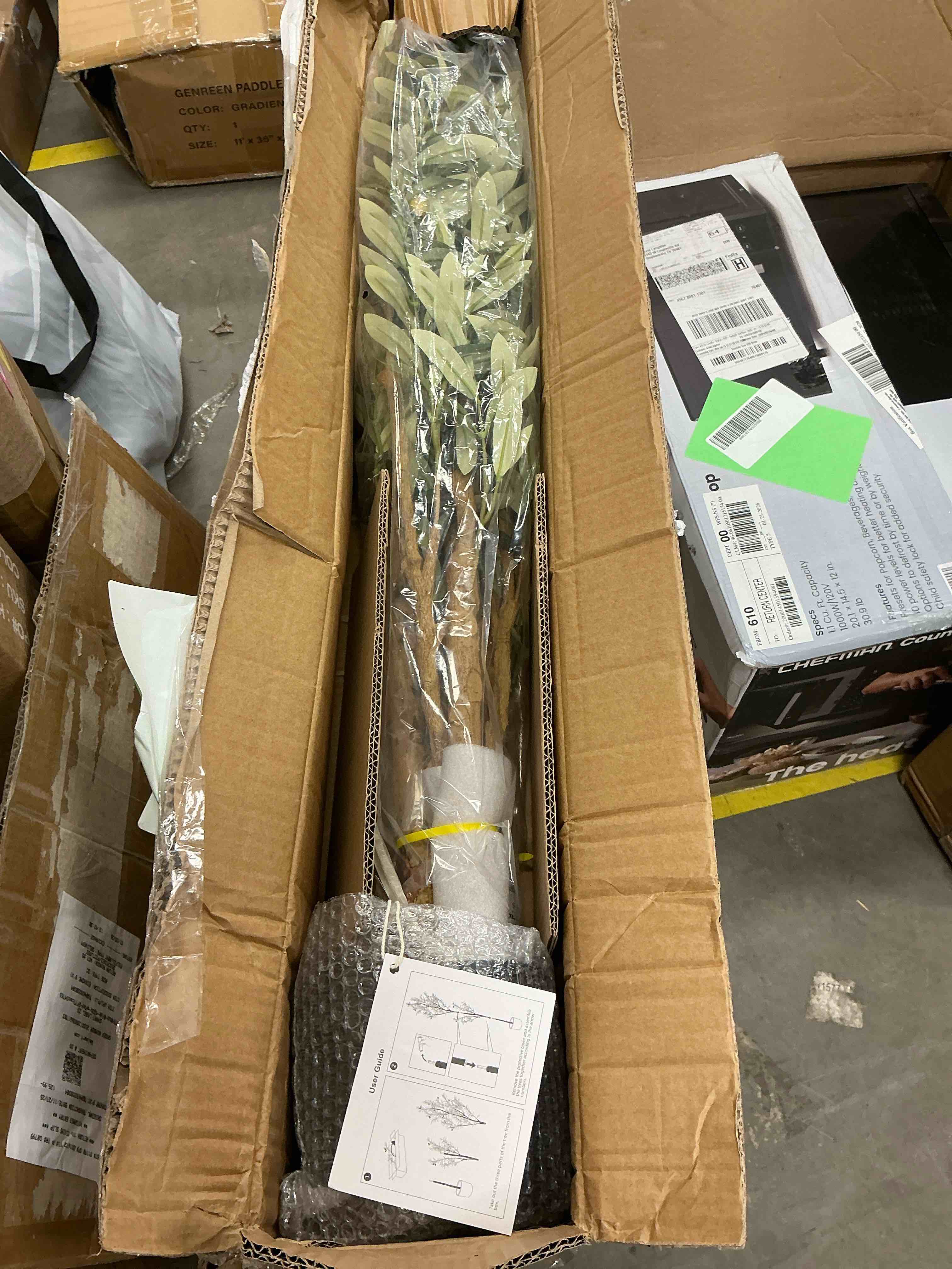 Condition photo showing Good Condition for DR.Planzen 6ft Artificial Olive Tree Indoor, Tall Faux Olive Tree, Artificial Plants with Natural Wood Trunk and Lifelike Fruits for Home Office Decor