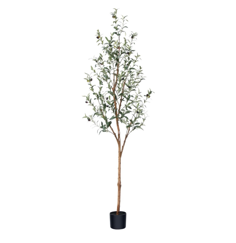DR.Planzen 6ft Artificial Olive Tree Indoor, Tall Faux Olive Tree, Artificial Plants with Natural Wood Trunk and Lifelike Fruits for Home Office Decor